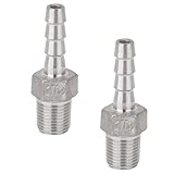 Baosity ネジ継手　2個　バーブ　ホース　パイプ　テール コネクタ　ステンレス　1/8"x6mm　オスねじ　