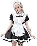 [FULINE] メイド服 コスプレ コンカフェ メイド こすぷれ ハロウィン ゴスロリ 可愛い アリス風 クロス ゴシック ワンピース コスチューム ショート丈 メイドコスチューム 仮装 女装ブラック M