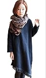 K・U・M・A 長袖 無地 黒 ワンピース 裾のフリンジ がカワイイ フリル カットソー キッズ 服 ガールズ トップス アウター シンプル 女の子