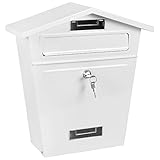 Post Box Steel Letter Mailbox White House Wall Mountable Lockable Key Outdoor