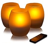 ottostyle.jp 【3個セット】つや消しグラス製 LEDキャンドルライト (エッグ型)【リモコン付き、点灯モード＆明るさ調整、消灯タイマー付き】