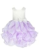 オーガンザ、洗礼式 ベビードレス、ページェント 幼児ドレス、サイズ S/M/L/XL (75cm, ベージュ&ライラック) L861b-S