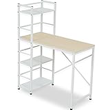 デスク パソコンデスク 収納ラック付 左右対応 角丸天板 幅90cm 木目天板 ナチュラル