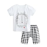 【SEBLES】ベビー 赤ちゃん 半袖 ラウンドネック シャツ Tシャツ 短パン 半ズボン パンツ 無地 プリント 肩ボタン スター 上下 セット 初夏 夏 薄手 0歳 1歳 2歳(タイプT,80cm