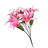 Dovewill 全3色　小型　耐久性　シルクフラワー　人工ユリ　6頭の花束　ホーム　お祭り　パーティー　結婚式　用　造花　装飾 - ピンク