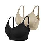 マタニティブラ, KUCI® 女性のシームレスな看護ブラジャーは、ブラジャーの下にないブラジャーを押し上げます (XL, Black+Nude/2Pack)