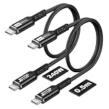 JBTOP 240 W急速充電usb Cライン（50cm、2本）CからCラインはPD 3.1、QC 4.0、FCP、AFC互換iPhone 16/15 Pro Maxとusb-Cをサポートする