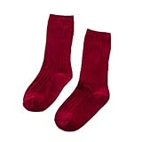 キッズ　ハイソックス　靴下　滑り止め　女の子　男の子　赤ちゃん　純綿　ストライプ (ワインレッド, S)