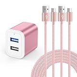 Hootek USB充電器 2ポート+Type-C ケーブル0.9M/2本 アンドロイド アイフォン 充電器 5V/2.1A ACアダプター USB コンセント タイプC アダプタ Cタイプ ケーブル iPhone16/16e、iPad Pro/Air/Mini、Galaxy S25、Xperia、LG、HIC、Aquos、Nokia、HuaweiなどTypeC 機器に対応(ローズゴールド)