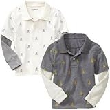 baby GAP kids  スカル刺繍　2in1　コットン ポロシャツ　長袖（グレー・ホワイト）【月齢：1歳~3歳】（並行輸入品） (3YRS（3歳）, ホワイト)