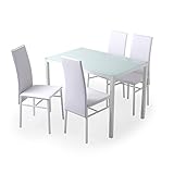 ダイニングセット ダイニングテーブル 5点セット 4人掛け ガラス天板 レザーチェア ホワイト