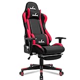 IODOOS ゲーミングチェア オットマン付き gaming chair オフィスチェア パソコンチェア 180度リクライニング 布地 通気性抜群 10cm上下昇降機能 ヘッドレスト付き(レッド)01ABA