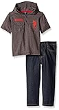 U.S. Polo Assn. Little Boys' Slub Hoodie and Denim Set Charcoal 5/6 [並行輸入品]