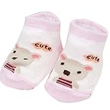 Plus Nao(プラスナオ) 子供用 靴下 ソックス ショートソックス カバーソックス アニマル柄 フルーツ柄 バイカラー コットン 女の子 男の子 M くま【ピンク】