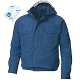 空調服 作業服 空調風神服 サンエス フード付きチタン加工長袖ブルゾン(ファンなし/単品/保冷剤2個付)<099-KU90800H> (LL, 14-ダークブルー)