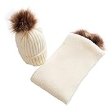 Goenn かわいい 帽子 &マフラー セット ベビー 赤ちゃん帽子 冬防寒 冬 しもやけ 対策 キッズ子供用 誕生日、お祝い、プレゼント　かわいい防寒帽子 公園 お出かけ お散歩 (ベージュ)