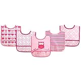 Luvable Friends 5 Piece Waterproof Bibs with Crumb Catcher, Pink Owl by Luvable Friends