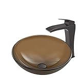 VIGO Sheer Sepia Glass Vessel Bathroom Sink and Blackstonian Vessel Faucet with Pop Up, Antique Rubb