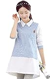 マタニティファッション ママファッション 婦人服 ストライプ柄シャツチュニック 襟付き ロングシャツ 妊娠後期まで ビッグサイズ ノベルティ付属 BRZ0431 (XL, 長袖)