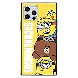 グルマンディーズ BROWN＆MINIONS iPhone12/12 Pro(6.1インチ)対応 スクエアガラスケース 集合 MINI-278A