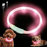 LaRoo 光る首輪 犬 【明るさUP 60%】LED 充電式 犬 散歩 ライト 小型犬 ペット用品 事故防止 サイズトリミング可能 超軽量 簡単着脱 おしゃれ (ピンク 35cm)