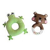 2のセット、1台のグリーンキャンバスのカエルのおもちゃ、そして1頭のブラウンリスラトル