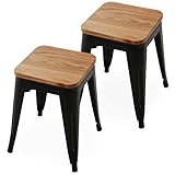 LOWYA （ロウヤ） スツール チェア 2脚セット 天然木使用 スチール脚 スタッキング可能 コンパクト ブラック/ナチュラル おしゃれ