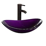 bathjoyモダンパープルBathroomオーバル強化ガラス容器シンクセットコンボオイルはブロンズ蛇口とドレイン