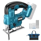 SEESII ジグソー 電動 充電式ノコギリ 18Vマキタ互換バッテリー対応 木材・DIY・日曜大工用 コードレス高出力 切断用 安全カット機能・LEDライト搭載 本体のみ（バッテリー別売）日本語取扱説明書付 型番JS01