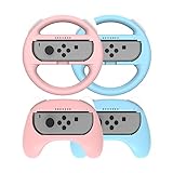 スイッチコントローラー用グリップおよびスイッチステアリングホイール、マリオカートゲーム/スイッチアクセサリーキット（デラックス4パック）用ハンドグリップ、ピンク+ブルー
