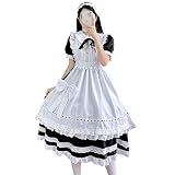 [NOKIJP] メイド服 コスプレ イギリス風 レース リボン コスチューム 英国 ハロウィン 正式 メイドカフェ 喫茶店 仮装 女装 大きいサイズ （ロング 半袖、L）
