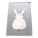 うさぎ柄 ニット ブランケット 毛布 うさ耳付き グレー×オフ白 ギフト ウサギ 兎
