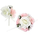 FAYBOXウェディングプロムアイボリーピンクシルクフラワー手首コサージュ結婚式花ピンブローチ SET60061IVY
