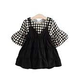 (マソンナーニ)Masonanic ベビー服　サロペットスカート　女児ワンピース　サスペンダー　チェック柄　フェイクレイヤード　チュールスカート　子供　七分袖 (90cm, ホワイト)