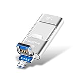 4in1 USBメモリ 64GB 大容量 バックアップ 高速フラッシュ スマホ用 USBフラッシュドライブ Type-C lightning iPhone iPad PC Android Mac iOS対応 iphoneデータ移行 パソコン USBメモリー 写真 車載用 移動 データ スマホ外付けメモリー 容量不足対策(シルバー, 64GB)