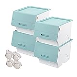 山善(YAMAZEN) 収納ボックス フタ付き 高さ31cm 4個組 キャスター付き サンドブルー YOB-M*4C(SBL)