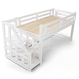 ロフトベット 木製ベット 天然木 北欧パイン スノコ 階段 左右対応 ミドルタイプ シングルベット ホワイト