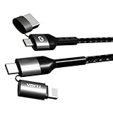 【4in1急速充電ケーブル】Lighting/type c USB/Type-C対応 多機種互換 3A急速充電 高耐久ナイロン編み 1.2m 携帯便利 スマホ/iPhone/Android/タブレット対応