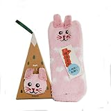 児童　パイルフロア　漫画　動物ソックス　ギフト　ボックス付き靴下　冬　刺繍　コーラルベルベット　ガールズソックス　５～８歳　３足　５足　１０足 (ピンクの猫) [並行輸入品]