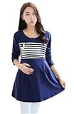 (mind items) マタニティ ウェア ワンピース ボーダー タイプ 授乳口 付き(ファスナー43センチ） Mサイズ Ｌサイズ ＸＬサイズ (XL ネイビーブルー)