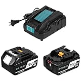 マキタ 18V バッテリー 充電器セット 6.0Ah BL1860B 互換 防火材料シェルと長寿命電池セル採用 BL1830 BL1840 BL1850 DC18RC DC18RF DC18RDなど互換 製造物責任保険付 PSE認証済品 (二個バッテリー+充電器セット)