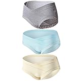 レースマタニティ下着 ローライズ , KUCIレディースコットンブリーフ、妊娠中のパンツ (L, Grey+Blue+Champagne/3Pack)