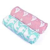 Baby Cool Swaddle Blanket Set 45 x 45| Organic Bamboo Swaddling Wraps in Neutral Colors & Fun Animal