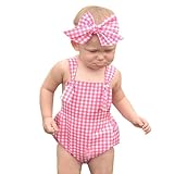 Sumen新生児赤ちゃんガールズリボンノースリーブボタンRuffles Romper withヘッドバンド 6/12M ピンク Sumen_1569