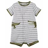 カーターズ（Carter's）男の子用グレーボーダーワニさん前開き半袖クリーパー (3months(55-61cm)) [並行輸入品]
