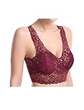 ビエスディディ　レディース　無地　シームレス　レース　ノンワイヤー　薄パッド　フルカップ　調整不可能広いストラップ　妊娠　ブラジャー　ワインレッド　M