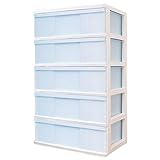 ワイド チェスト タンス 収納ケース 引き出し 5段 ホワイト／アイスブルー 日本製 MJ-W5-1WNBL