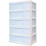 ワイド チェスト タンス 収納ケース 引き出し 5段 ホワイト／アイスブルー 日本製 MJ-W5-1WNBL