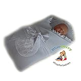 BlueberryShop Thermo Terry Embroidered Swaddle Blanket Newborn Baby Stiffened / Hard Back (Removable