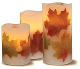 Flameless Candle LEDライトwith Decorative Fall Leaves